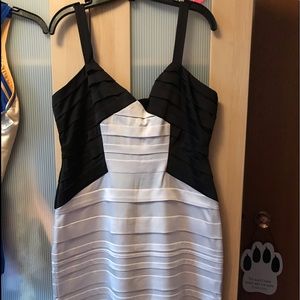 BCBG Max Azria Stunning Satin Black and Creme Dress- Never Worn